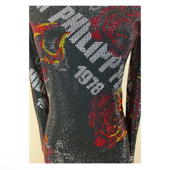 New! Rare PHILIPP PLEIN Logo Rhinestone Embellished Fire Rose Print Mini Dress - Picture 9 of 16